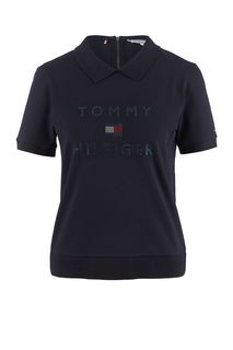 Футболка поло из хлопка с отделкой стразами Tommy Hilfiger