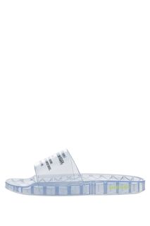Полупрозрачные голубые шлепанцы с принтом Diesel