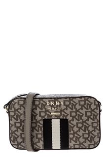 Маленькая бежевая сумка с монограммой бренда Dkny