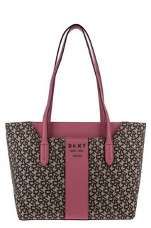 Бежевая текстильная сумка в форме трапеции Dkny