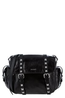 Черная кожаная сумка с металлическим декором Dkny