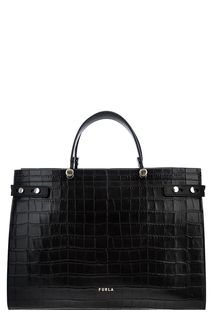 Черная кожаная сумка с выделкой под рептилию Lady Furla