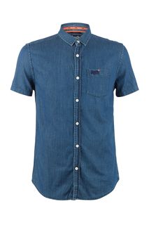 Синяя рубашка из хлопка с карманом Superdry