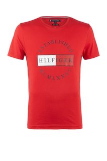 Красная хлопковая футболка с круглым вырезом Tommy Hilfiger