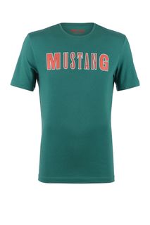 Зеленая хлопковая футболка с круглым вырезом Mustang