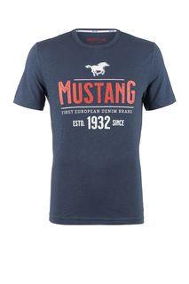 Синяя хлопковая футболка с короткими рукавами Mustang