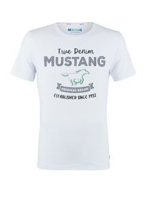 Белая хлопковая футболка с короткими рукавами Mustang
