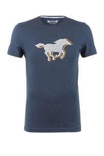 Синяя хлопковая футболка с короткими рукавами Mustang