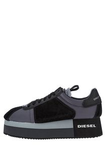 Кроссовки из замши и текстиля на платформе Diesel