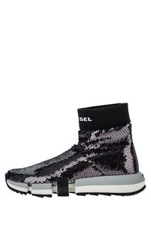 Высокие текстильные кроссовки с отделкой пайетками Diesel