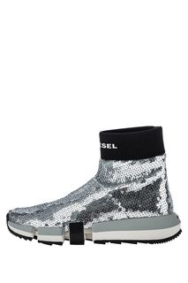 Высокие текстильные кроссовки с отделкой пайетками Diesel