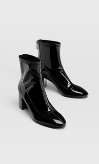 Stradivarius Черные Лакированные Ботильоны На Каблуке Женская Коллекция Черный 40