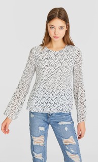 Stradivarius Блуза С Плиссировкой И Принтом Женская Коллекция Цвет Небеленого Полотна S