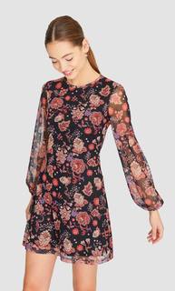 Stradivarius Мини-Платье Из Прозрачной Ткани С Цветочным Принтом Женская Коллекция Черный S