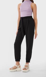Stradivarius Базовые Брюки Свободного Кроя С Поясом Женская Коллекция Черный Xs