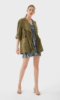 Stradivarius Короткий Тренч Из Струящейся Ткани Женская Коллекция Хаки L