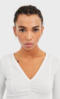 Stradivarius Футболка С V-Образным Вырезом Женская Коллекция Цвет Небеленого Полотна L