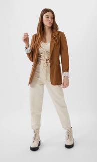 Stradivarius Базовый Трикотажный Пиджак Женская Коллекция Бежевый Xs
