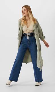 Stradivarius Длинный Тренч Из Струящейся Ткани Женская Коллекция Зеленый S