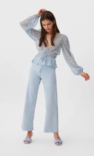 Stradivarius Блуза С Принтом Женская Коллекция Небесно-Голубой L