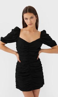 Stradivarius Мини-Платье Со Сборками Женская Коллекция Черный L