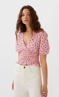 Stradivarius Блуза Со Сборкой Женская Коллекция Multicolor M