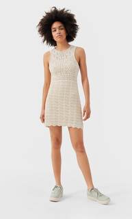 Stradivarius Мини-Платье С Кружевом Кроше Женская Коллекция Multicolor L