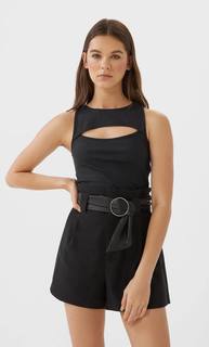 Stradivarius Шорты С Защипами И Ремнем Женская Коллекция Черный Xs
