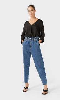 Stradivarius Блуза С Рукавами 3/4 И V-Образным Вырезом Женская Коллекция Черный Xs