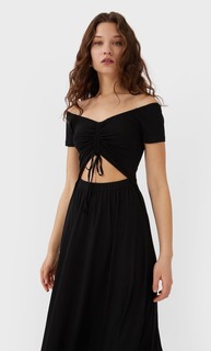 Stradivarius Длинное Платье С Разрезом Женская Коллекция Черный L
