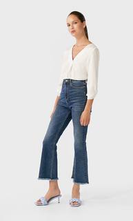 Stradivarius Блуза С Рукавами 3/4 И V-Образным Вырезом Женская Коллекция Белый M