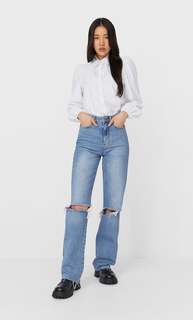Stradivarius Рубашка Из Поплина С Объемными Рукавами Женская Коллекция Белый S