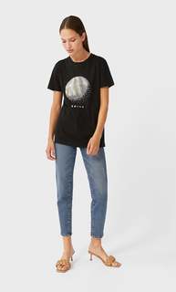 Stradivarius Футболка С Принтом Женская Коллекция Черный M