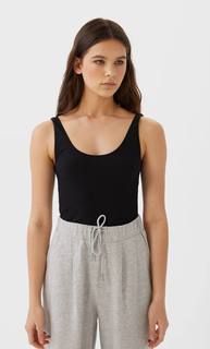 Stradivarius Боди Из Трикотажа В Рубчик На Бретелях Женская Коллекция Черный L