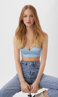 Stradivarius Базовый Топ-Бралетт Женская Коллекция Синий L