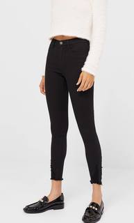 Stradivarius Брюки Скинни С Высокой Посадкой И Разрывами Женская Коллекция Черный 34