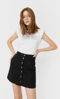 Stradivarius Джинсовая Юбка С Пуговицами Женская Коллекция Темно-Серый 40