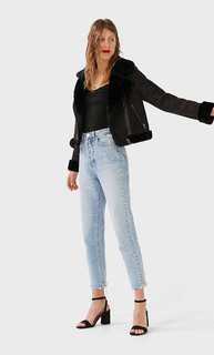 Stradivarius Короткая Дубленка Из Искусственного Материала Женская Коллекция Черный M