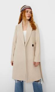 Stradivarius Пальто Из Сукна С Поясом Женская Коллекция Ванильный S