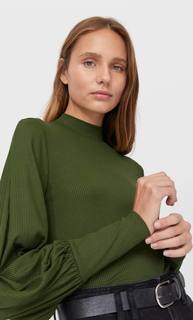 Stradivarius Футболка С Рукавами Со Сборкой По Низу Женская Коллекция Оливково-Зеленый L