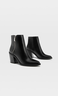 Stradivarius Черные Ботильоны На Каблуке И С Заклепками Женская Коллекция Черный 40