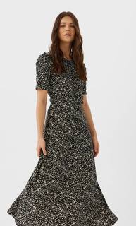 Stradivarius Платье Миди С Принтом Женская Коллекция Черный S