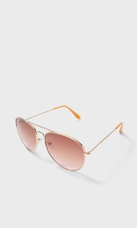 Stradivarius Солнечные Очки-Авиаторы В Металлической Оправе Женская Коллекция Лососево-Розовый 103