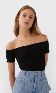 Stradivarius Базовая Футболка Со Сборкой Женская Коллекция Черный S
