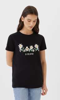 Stradivarius Футболка С Короткими Рукавами И Принтом Женская Коллекция Черный Xs