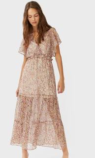 Stradivarius Платье Миди С Воланами Женская Коллекция Multicolor L