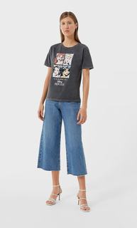 Stradivarius Футболка С Принтом «Принцессы» Женская Коллекция Темно-Серый M