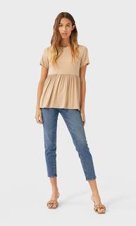 Stradivarius Топ С Короткими Рукавами И Воланами Женская Коллекция Цвет Камня M