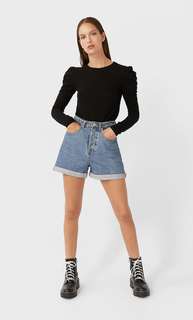 Stradivarius Футболка С Рукавами Со Сборкой По Низу Женская Коллекция Черный L