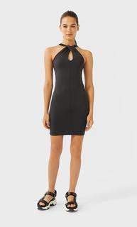 Stradivarius Короткое Платье С Узлом Женская Коллекция Черный S